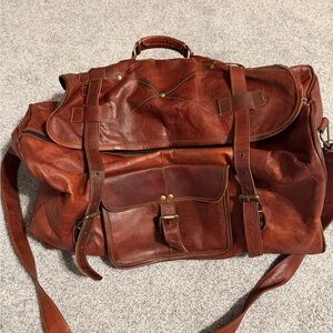 Classic Brown Leather Duffel Bag
